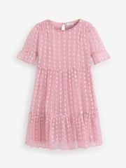 Pink Sparkle Mesh Short Sleeve Tiered Party Dress (3-16yrs) - Image 8 of 9