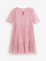 Pink Sparkle Mesh Short Sleeve Tiered Party Dress (3-16yrs) - Image 9 of 9