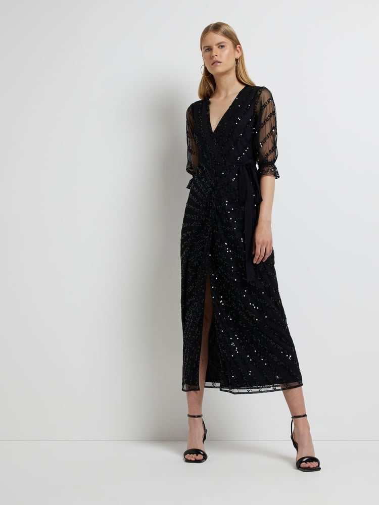 River Island Black Wrap Front Maxi Dress - Image 1 of 4 River Island Black Wrap Front Maxi Dress - Image 1 of 4