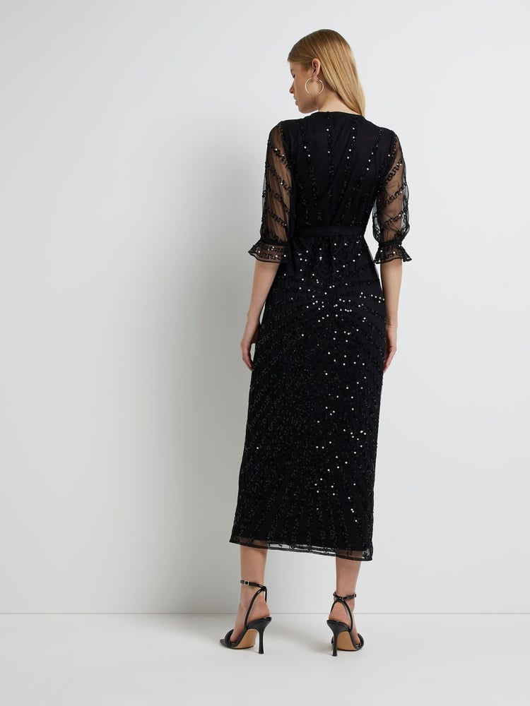 River Island Black Wrap Front Maxi Dress - Image 2 of 4 River Island Black Wrap Front Maxi Dress - Image 2 of 4