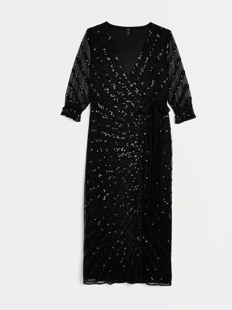 River Island Black Wrap Front Maxi Dress - Image 4 of 4 River Island Black Wrap Front Maxi Dress - Image 4 of 4