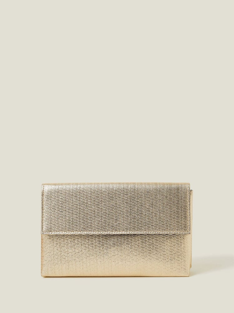 Accessorize Gold Metallic Fold-Over Clutch Bag - Image 1 of 6