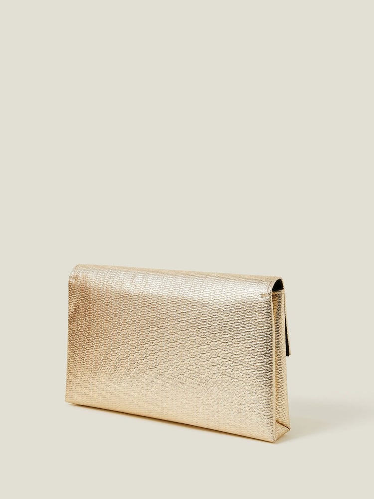 Accessorize Gold Metallic Fold-Over Clutch Bag - Image 2 of 6