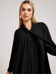 Yours Curve Black Tie-Neck Gather Blouse - Image 4 of 5