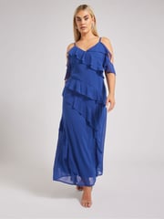 Yours Curve Blue London Ruffle Cold Shoulder Cami Dress - Image 5 of 6