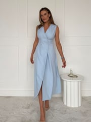 Girl In Mind Blue Hazel Tailored Sleevless Midi Dress - Image 1 of 5
