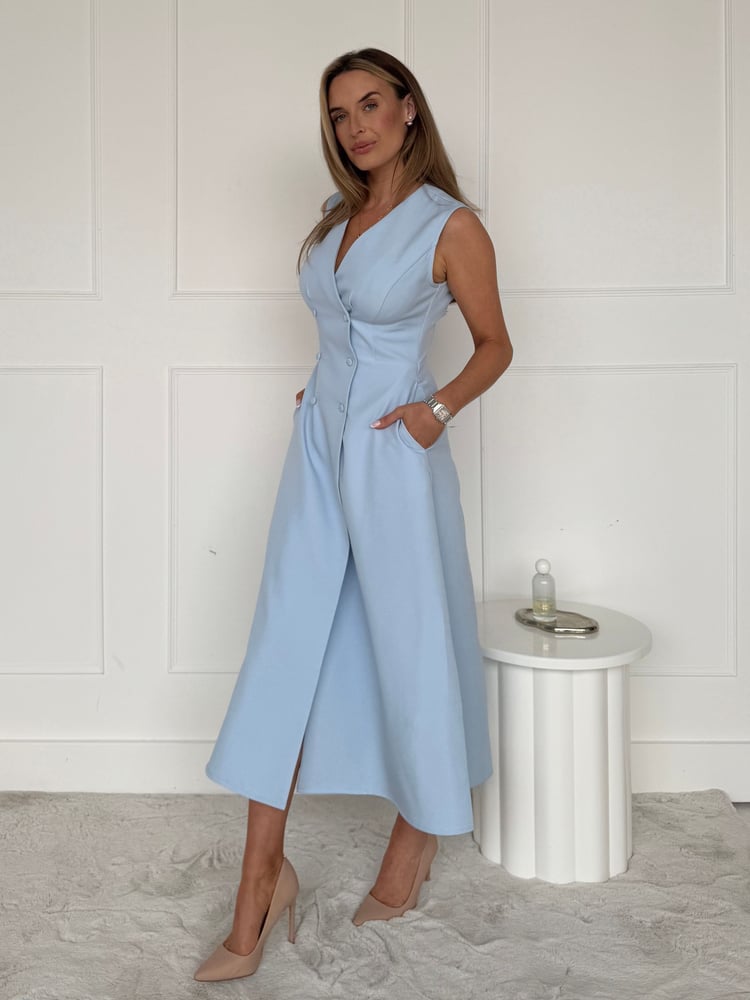 Girl In Mind Blue Hazel Tailored Sleevless Midi Dress - Image 2 of 5
