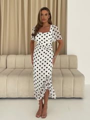 Girl In Mind Cream Heidi Ruched Midi Dress - Image 1 of 6
