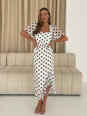 Girl In Mind Cream Heidi Ruched Midi Dress - Image 2 of 6
