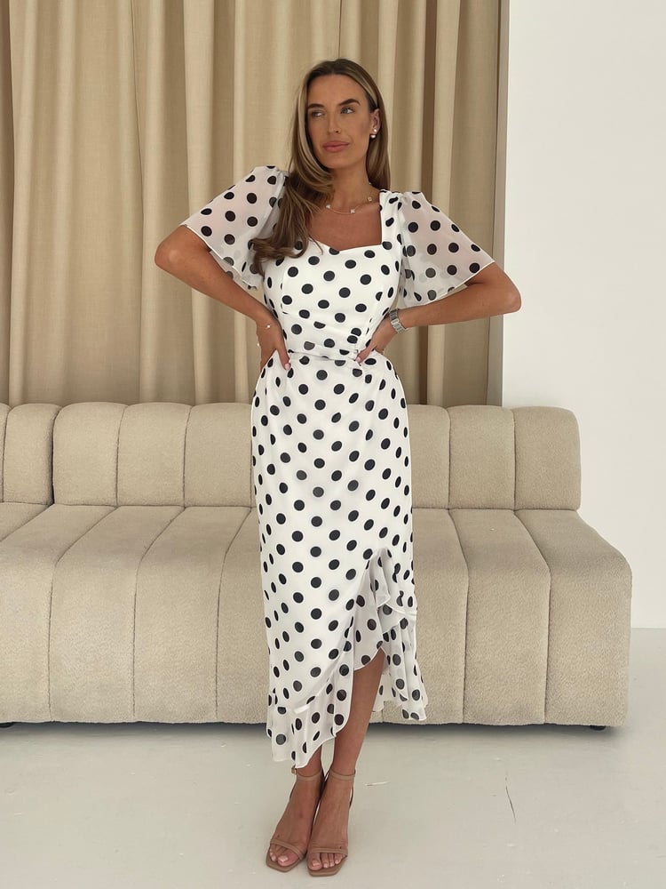 Girl In Mind Cream Heidi Ruched Midi Dress - Image 2 of 6