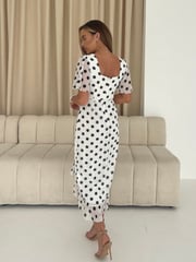 Girl In Mind Cream Heidi Ruched Midi Dress - Image 4 of 6
