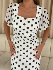 Girl In Mind Cream Heidi Ruched Midi Dress - Image 5 of 6