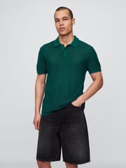 Gap Dark Green Textured Crochet Short Sleeve Polo Shirt - Image 1 of 5