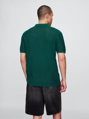 Gap Dark Green Textured Crochet Short Sleeve Polo Shirt - Image 2 of 5