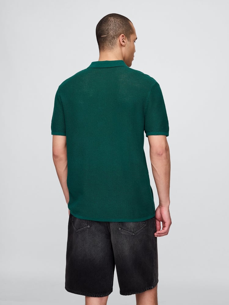 Gap Dark Green Textured Crochet Short Sleeve Polo Shirt - Image 2 of 5