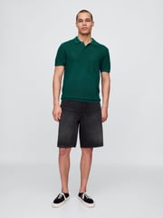 Gap Dark Green Textured Crochet Short Sleeve Polo Shirt - Image 3 of 5
