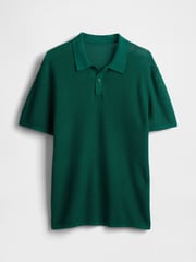 Gap Dark Green Textured Crochet Short Sleeve Polo Shirt - Image 4 of 5