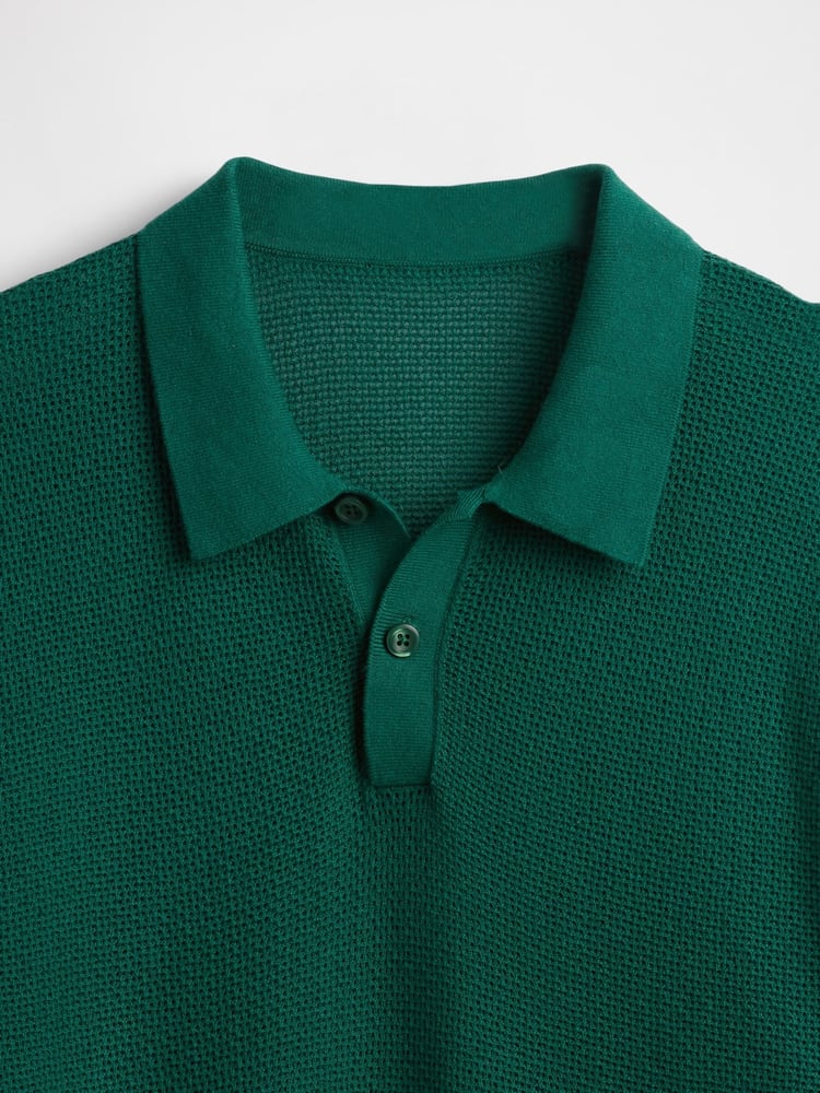 Gap Dark Green Textured Crochet Short Sleeve Polo Shirt - Image 5 of 5