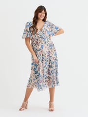 Scarlett & Jo Multi Victoria Angel Sleeve Mesh Midi long Dress - Image 1 of 4