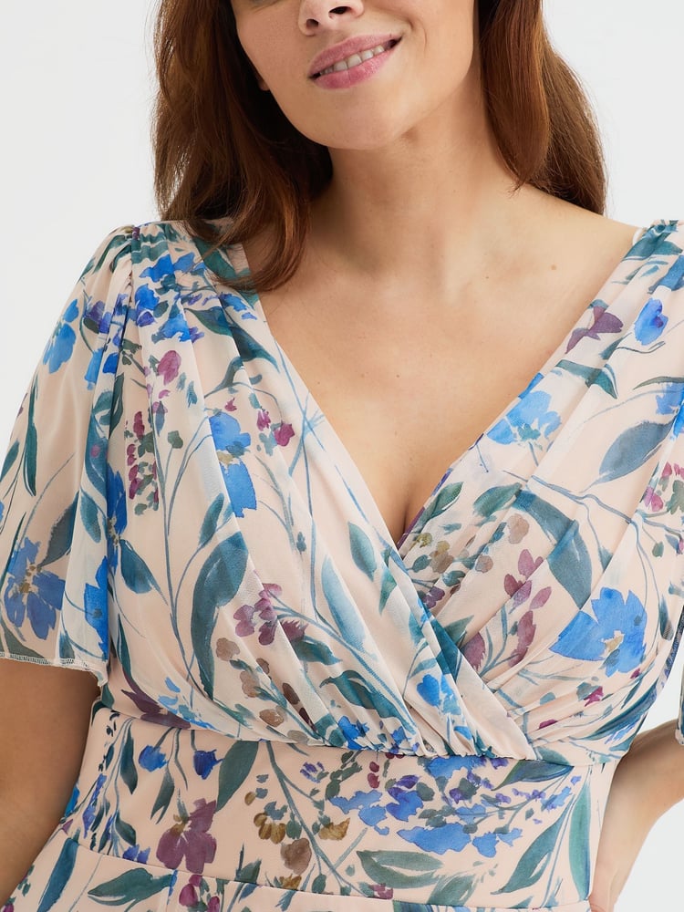 Scarlett & Jo Multi Victoria Angel Sleeve Mesh Midi long Dress - Image 2 of 4