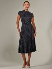Jolie Moi Black Chrome Jersey Capped Sleeve Pleated Midi Dress - Image 1 of 6