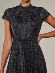 Jolie Moi Black Chrome Jersey Capped Sleeve Pleated Midi Dress - Image 3 of 6