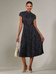 Jolie Moi Black Chrome Jersey Capped Sleeve Pleated Midi Dress - Image 5 of 6