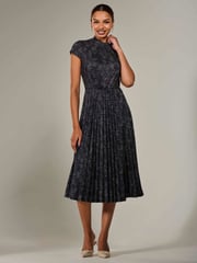 Jolie Moi Black Chrome Jersey Capped Sleeve Pleated Midi Dress - Image 6 of 6