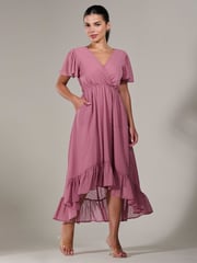 Jolie Moi Pink Petite Petite Long Sleeve Soft Silky Jersey Midi Dress - Image 1 of 6