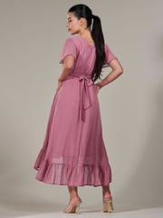 Jolie Moi Pink Petite Petite Long Sleeve Soft Silky Jersey Midi Dress - Image 2 of 6