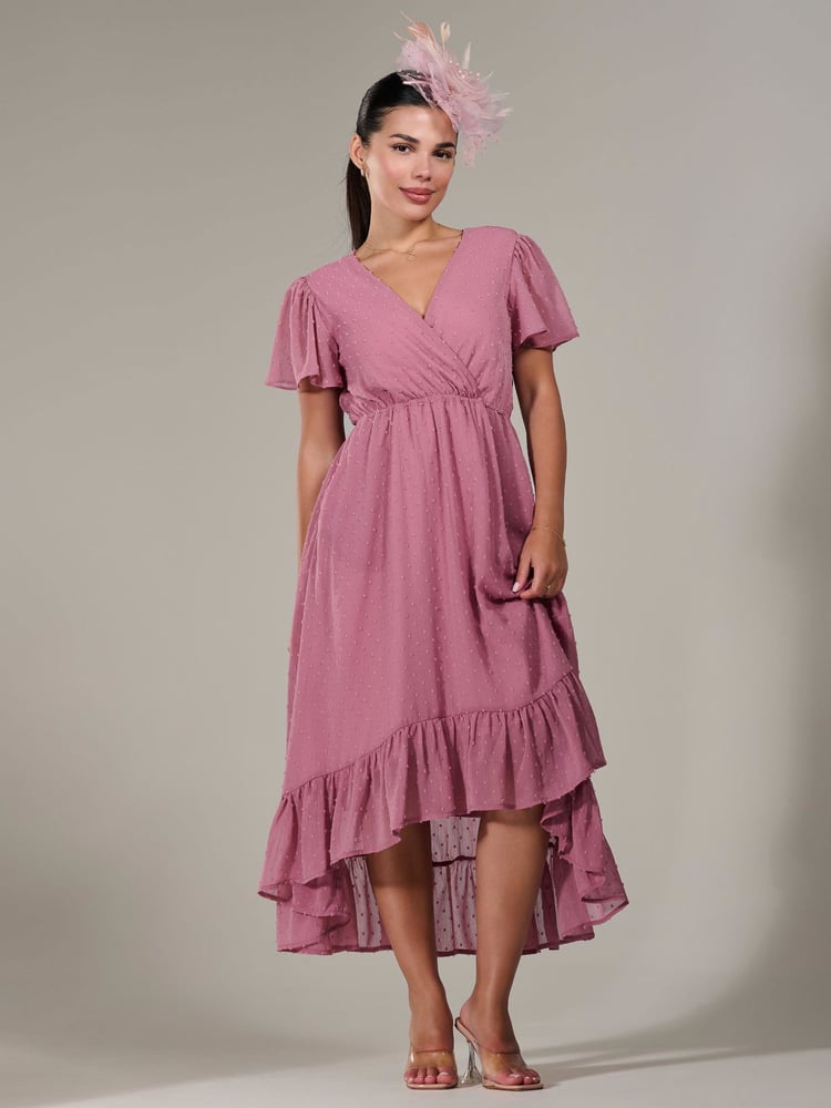 Jolie Moi Pink Petite Petite Long Sleeve Soft Silky Jersey Midi Dress - Image 6 of 6