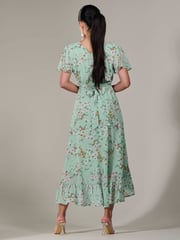 Jolie Moi Green Floral Petite Petite Long Sleeve Soft Silky Jersey Midi Dress - Image 2 of 6