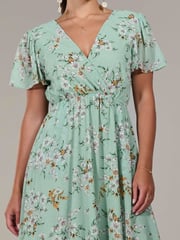 Jolie Moi Green Floral Petite Petite Long Sleeve Soft Silky Jersey Midi Dress - Image 3 of 6