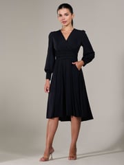 Jolie Moi Black Petite Petite Long Sleeve Soft Silky Jersey Midi Dress - Image 1 of 6