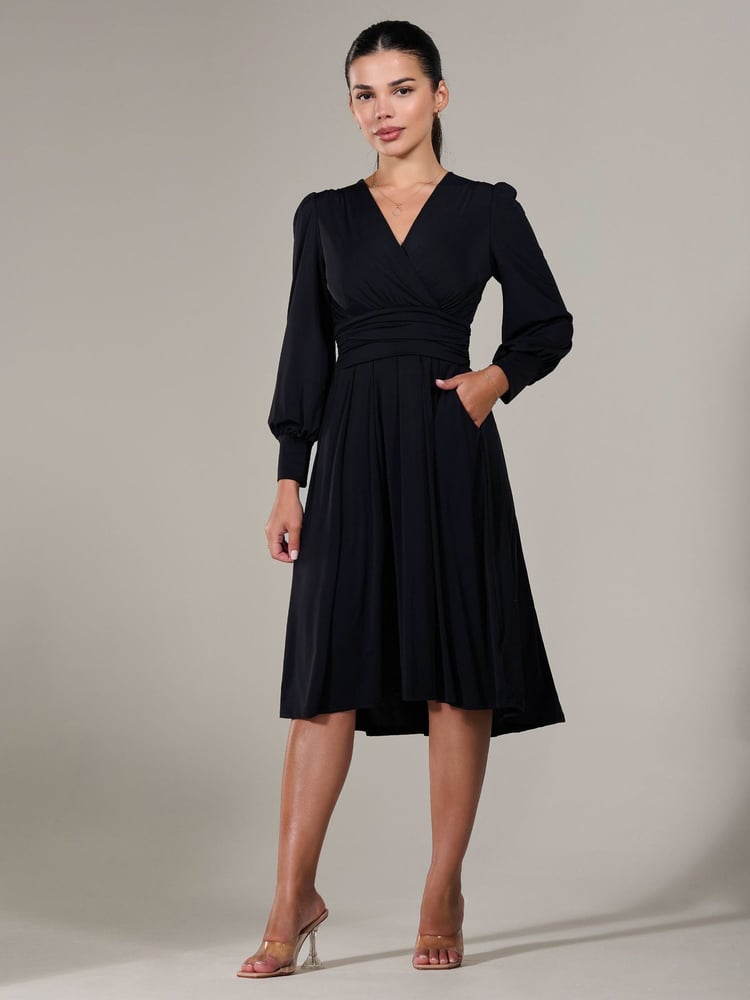 Jolie Moi Black Petite Petite Long Sleeve Soft Silky Jersey Midi Dress - Image 1 of 6 Jolie Moi Black Petite Petite Long Sleeve Soft Silky Jersey Midi Dress - Image 1 of 6