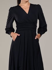 Jolie Moi Black Petite Petite Long Sleeve Soft Silky Jersey Midi Dress - Image 3 of 6