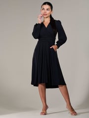 Jolie Moi Black Petite Petite Long Sleeve Soft Silky Jersey Midi Dress - Image 4 of 6