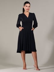 Jolie Moi Black Petite Petite Long Sleeve Soft Silky Jersey Midi Dress - Image 5 of 6