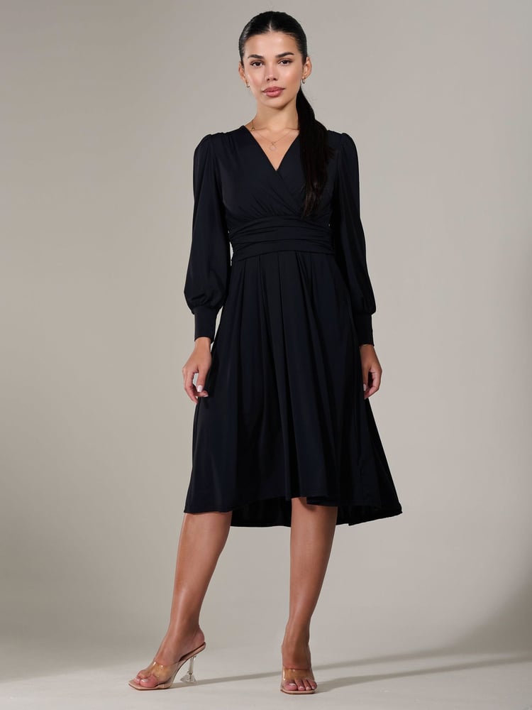 Jolie Moi Black Petite Petite Long Sleeve Soft Silky Jersey Midi Dress - Image 6 of 6