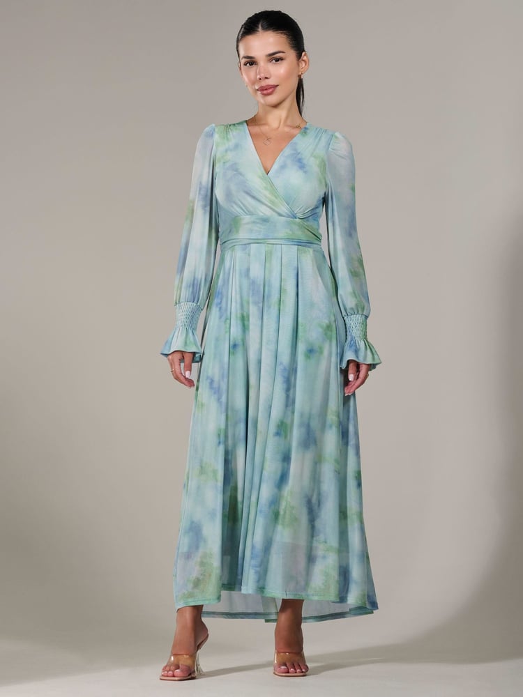 Jolie Moi Green Petite Petite Long Sleeve Soft Silky Jersey Midi Dress - Image 1 of 6