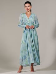 Jolie Moi Green Petite Petite Long Sleeve Soft Silky Jersey Midi Dress - Image 4 of 6