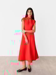 Whistles Red Twist Neck Crepe Midi Dress - Image 1 of 5