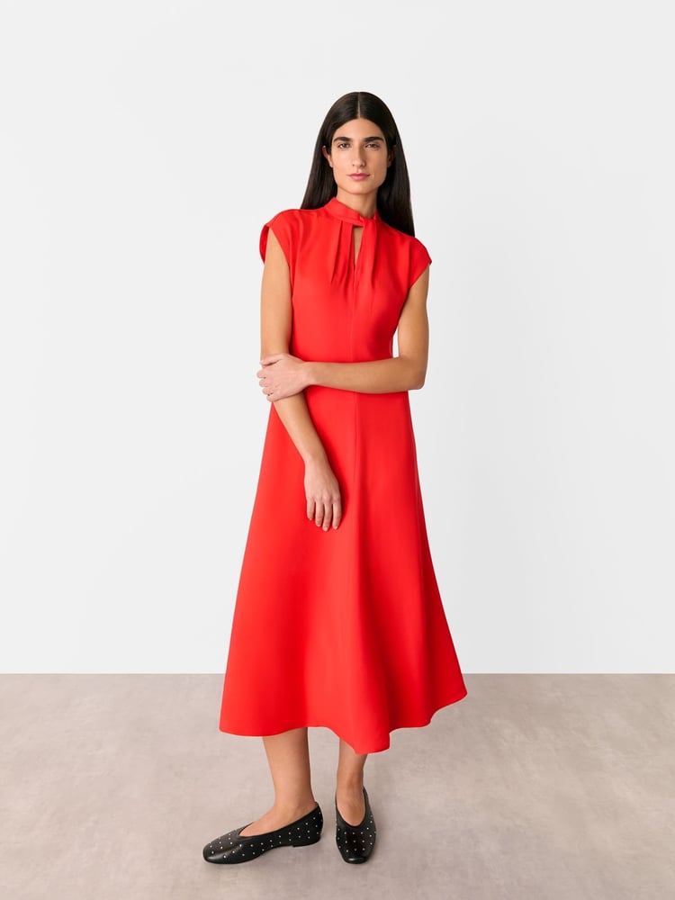 Whistles Red Twist Neck Crepe Midi Dress - Image 1 of 5