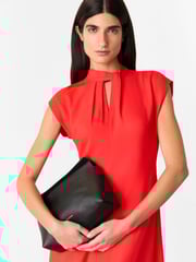 Whistles Red Twist Neck Crepe Midi Dress - Image 3 of 5