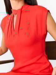 Whistles Red Twist Neck Crepe Midi Dress - Image 4 of 5