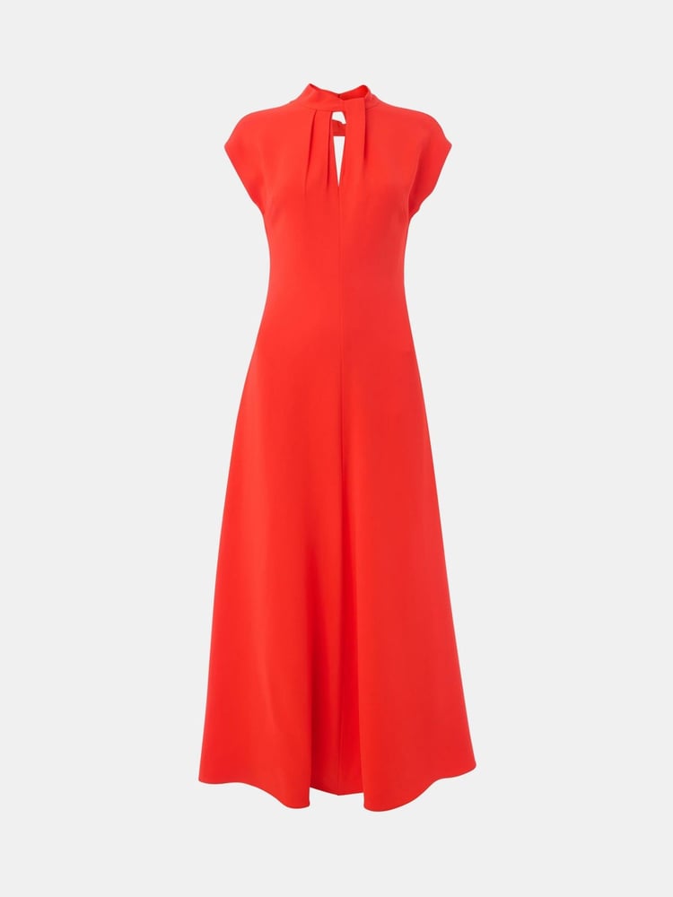 Whistles Red Twist Neck Crepe Midi Dress - Image 5 of 5