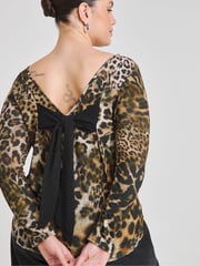 Simply Be Brown Leopard Print Bow Back Top - Image 4 of 4