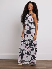 M&Co Black Petite Floral Mesh Halter Maxi Dress - Image 2 of 6