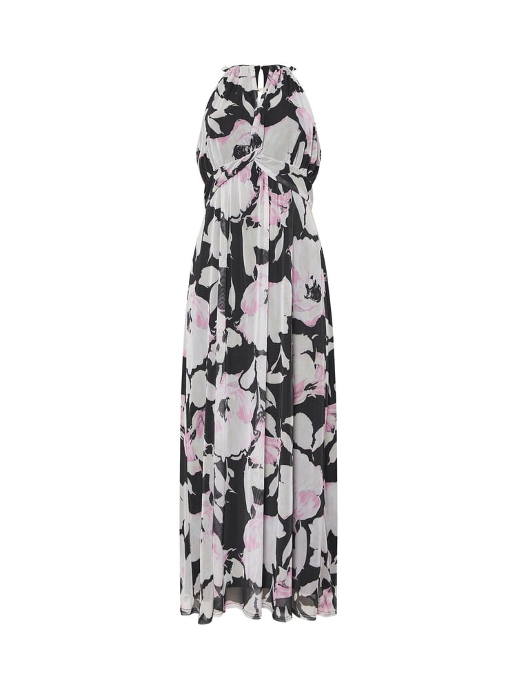 M&Co Black Petite Floral Mesh Halter Maxi Dress - Image 6 of 6