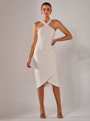 Jolie Moi White Cross-Over Halter Neck Midi Dress - Image 5 of 6